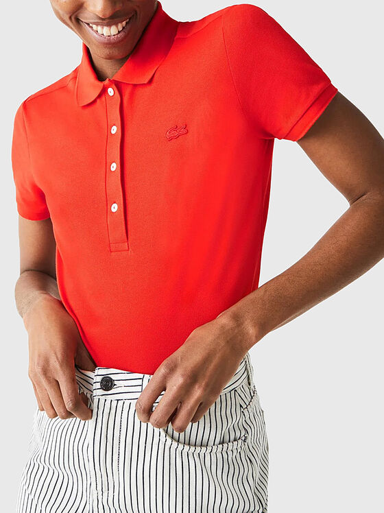 Tricou polo roșu cu detaliu cu logo - 1