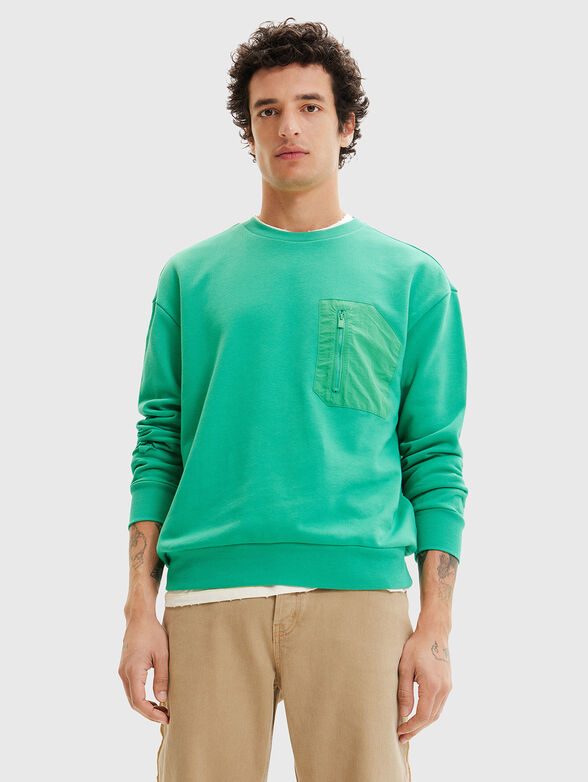 SWEAT DYLAN green sweatshirt with accent pocket - 1