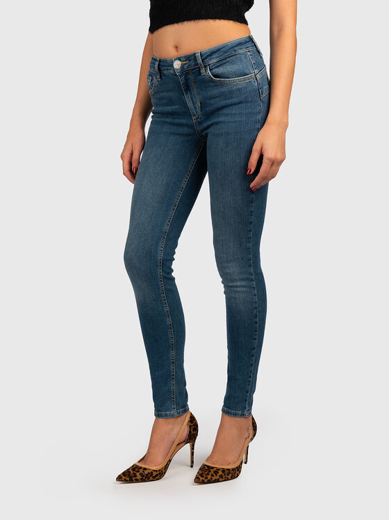Blugi skinny albastru închis cu talie medie  - 1