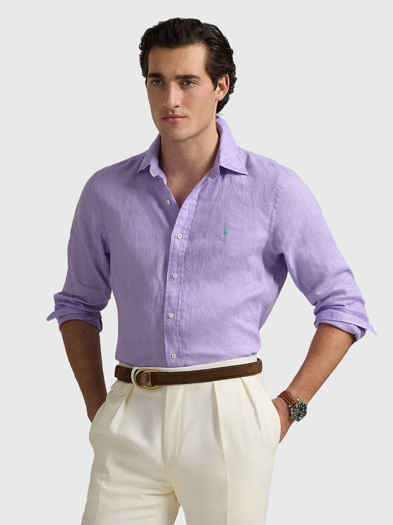 Cămașă din in violet cu logo brodat - 1