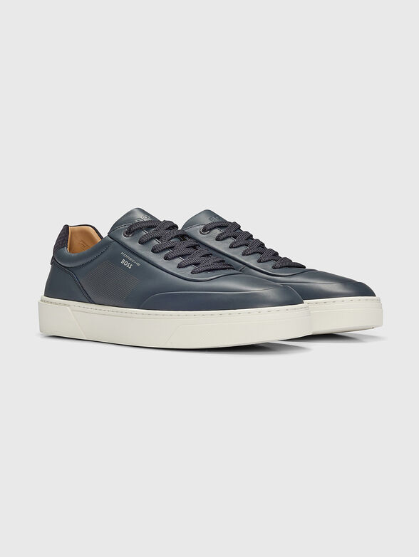 Dark blue leather sports shoes - 2