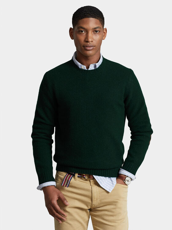 Dark green sweater with patches on the sleeves - 1