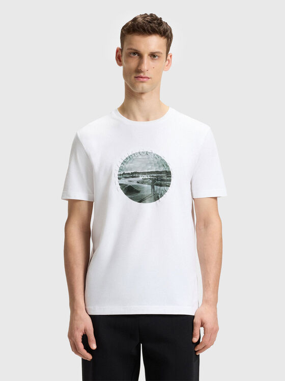 Tricou cu decolteu oval și logo - 1