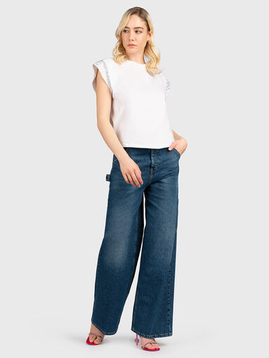 Jeans with wide legs and inscription on the pocket - 5