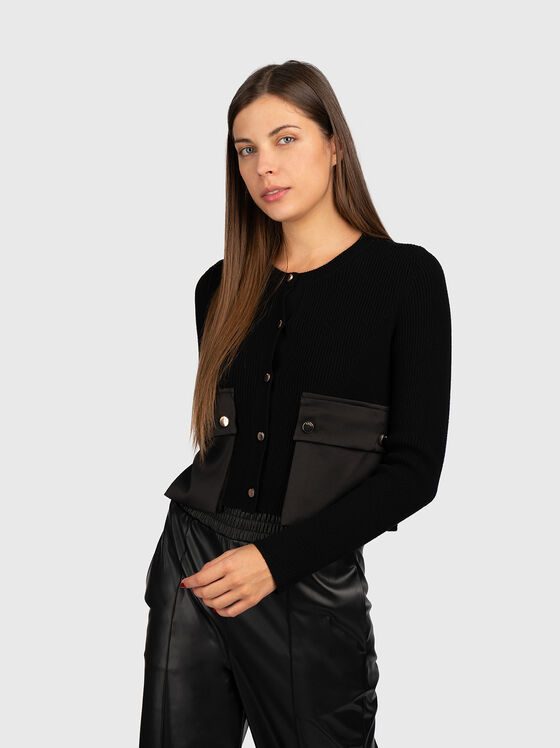 Cardigan negru cu buzunare - 1
