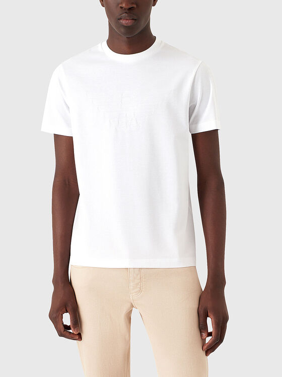 Tricou din bumbac cu decolteu oval în alb - 1