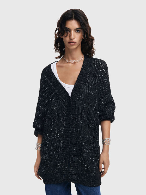 Cardigan negru cu fire contrastante - 1