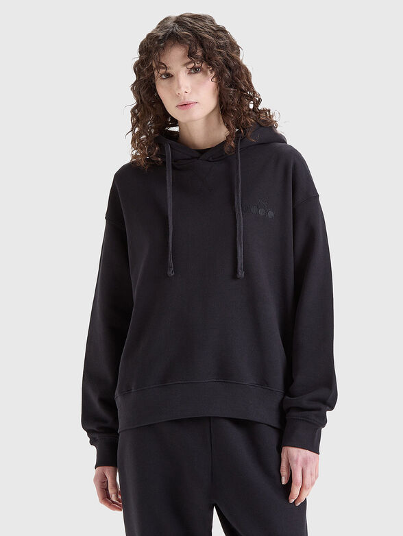 Hooded black sweatshirt with logo detail - 1