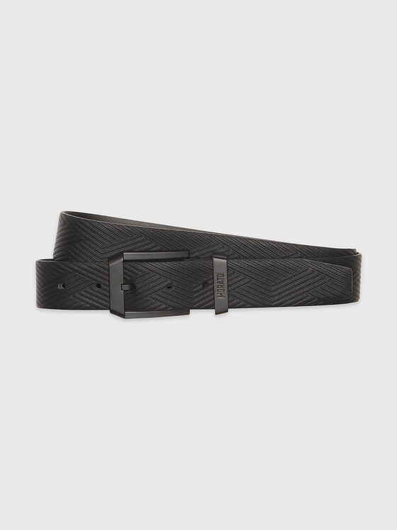 Textured leather belt with logo  - 1