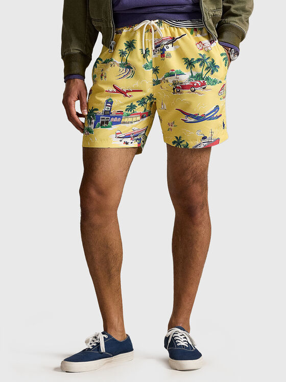 Pantaloni scurți de plajă cu imprimeu multicolor - 1