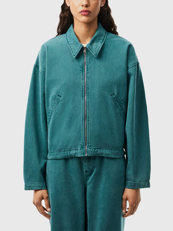 Jachetă din denim turquoise cu fermoar - 1