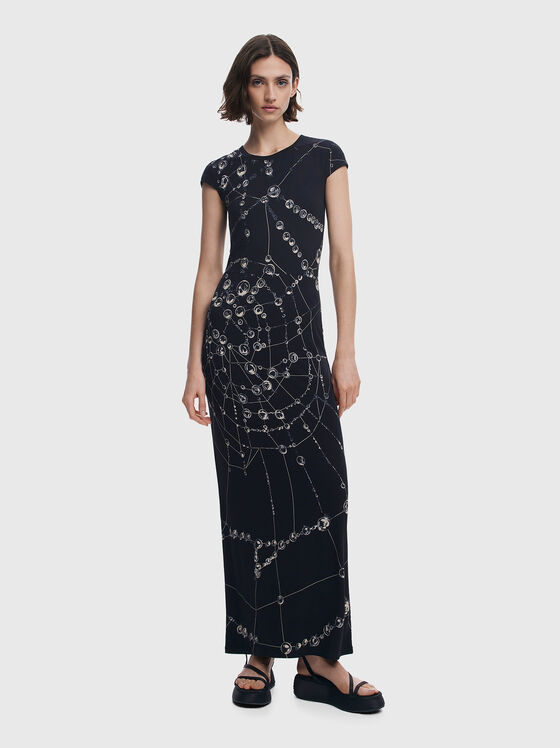 Rochie maxi cu decolteu oval și imprimeu - 1