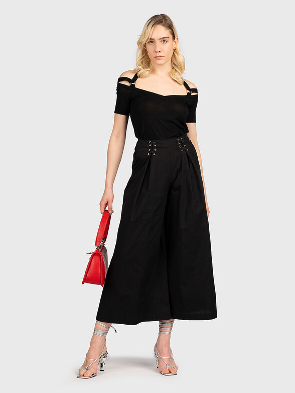 Black knitted blouse with accent straps - 2