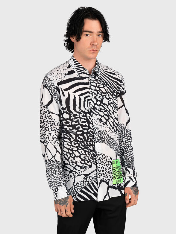 Shirt with accent patch and animal print - 1