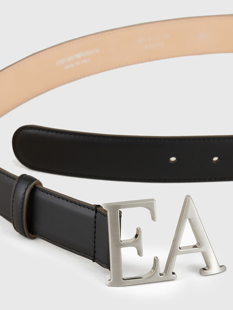Leather belt with logo buckle - 3