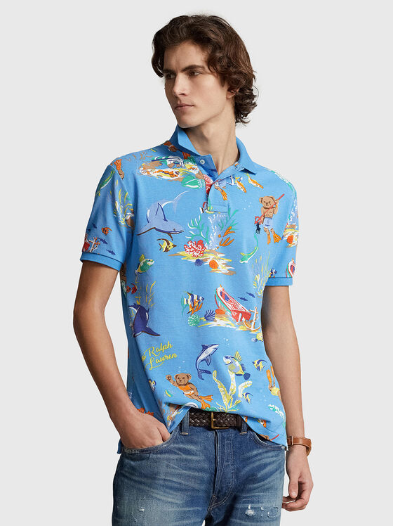 Cotton Polo-shirt with sea print - 1