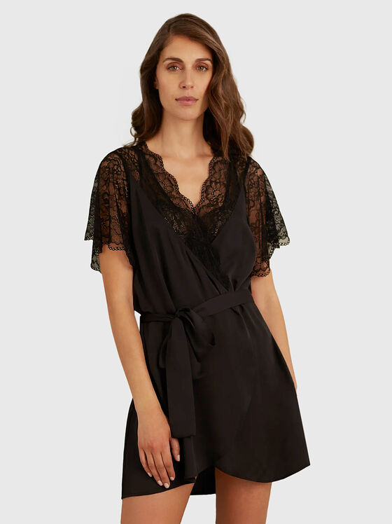 Kimono negru BELLATRIX cu detalii din dantelă - 1