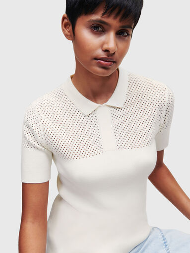 Black polo-shirt with knitted elements - 5