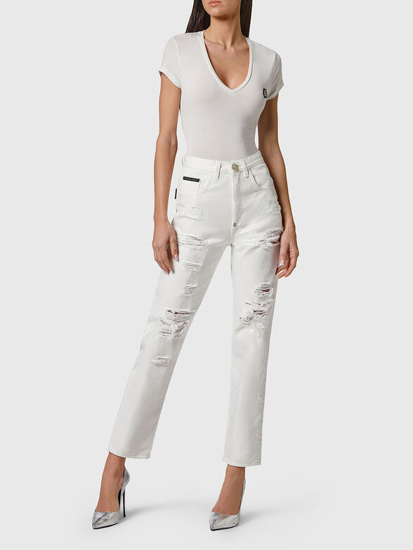 White jeans with accent rips - 4