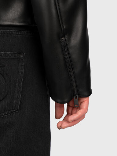 Black biker jacket made of faux leather - 4