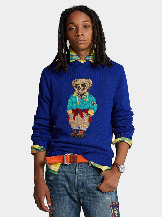 Blue cotton sweater with Polo Bear motif - 1
