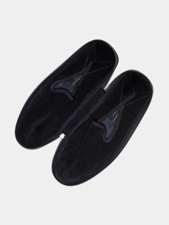 Luxury suede slippers in dark blue - 5