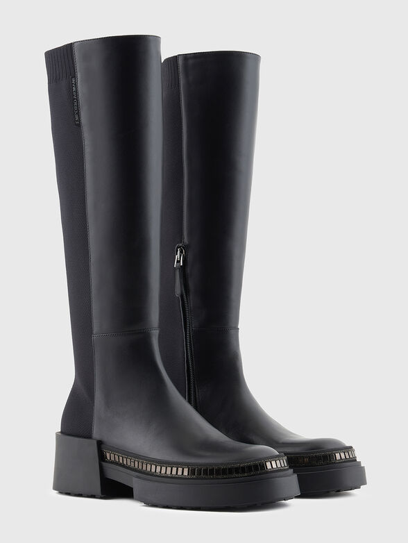 Genuine leather boots with appliquéd crystals - 2