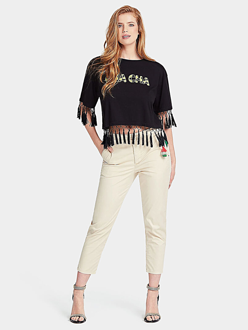 Black t-shirt with tassel fringes - 3