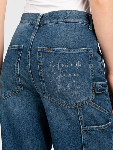 Jeans with wide legs and inscription on the pocket - 3