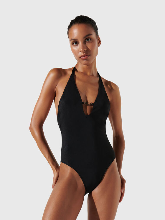 Black one-piece swimsuit with logo detail - 1