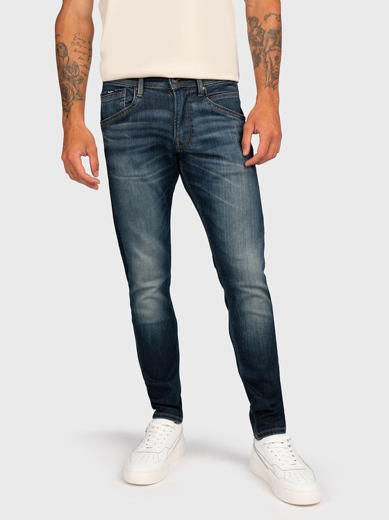 Dark blue jeans with logo patch - 1