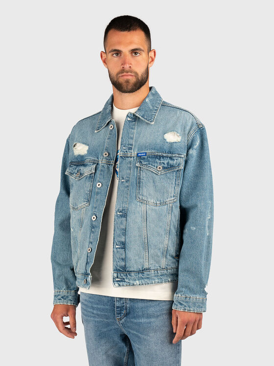 Jachetă din denim DEX cu rupturi și logo - 1