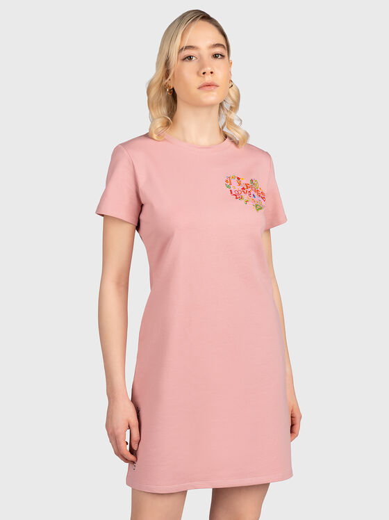 Rochie DL015 în roz cu imprimeu - 1
