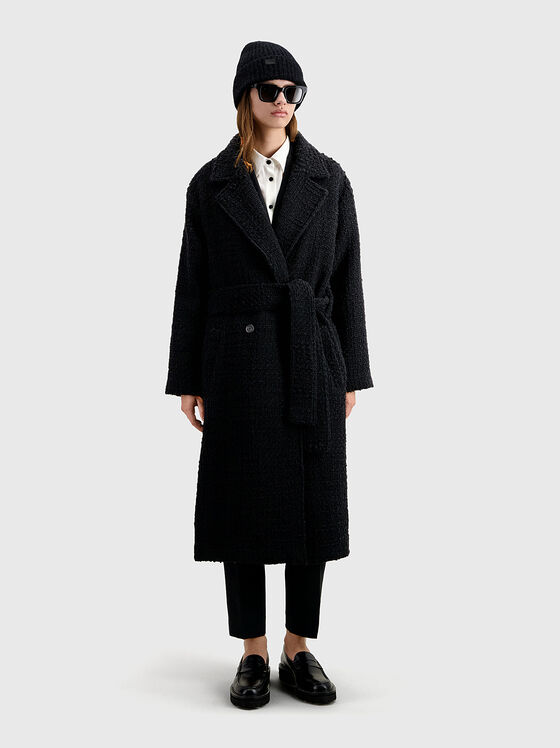Palton negru cu curea  - 1