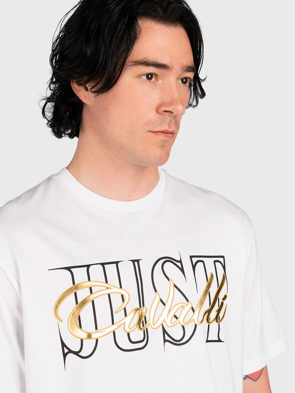 Cotton T-shirt with gold logo print - 4