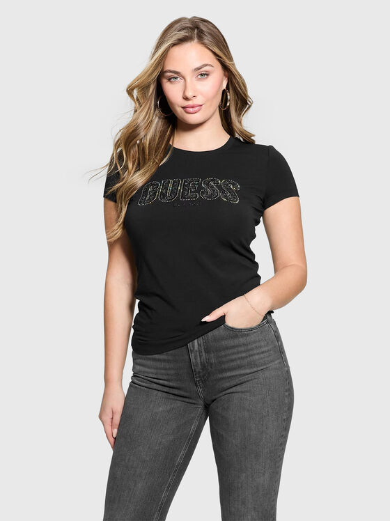 Black slim cotton T-shirt with logo - 1