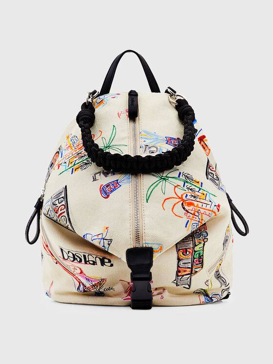 VIANA backpack with contrasting print in ecru - 1
