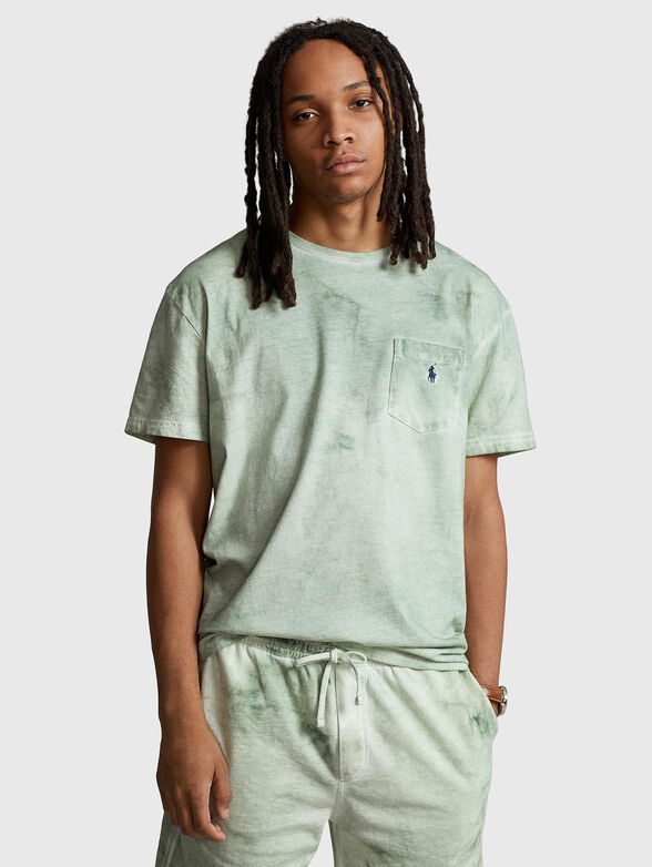 Green T-shirt with logo embroidery and pocket - 1