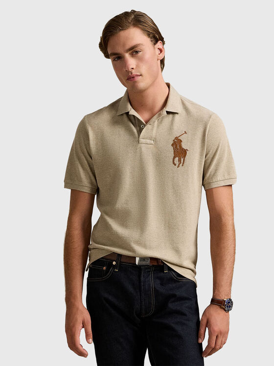 Tricou polo bej cu logo maxi - 1