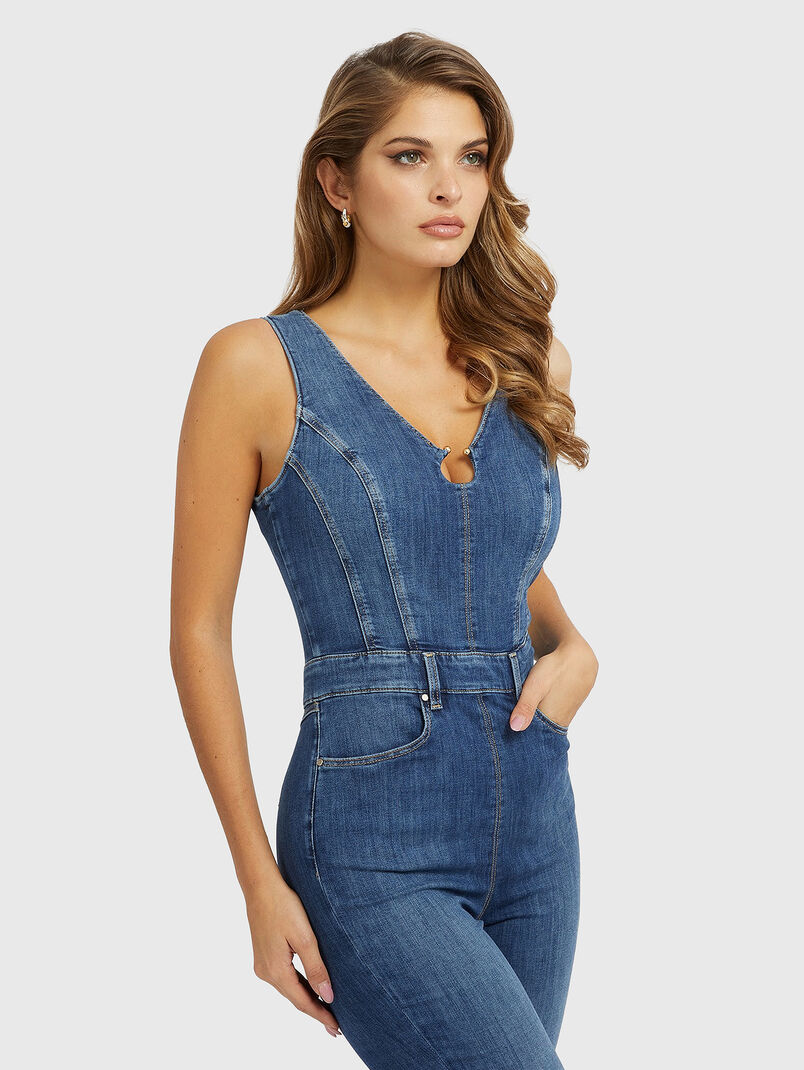 Denim jumpsuit whit V-neck - 3