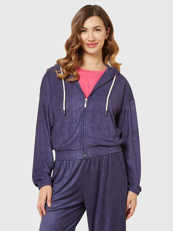 TERRY sweatshirt with zip and hood  - 1