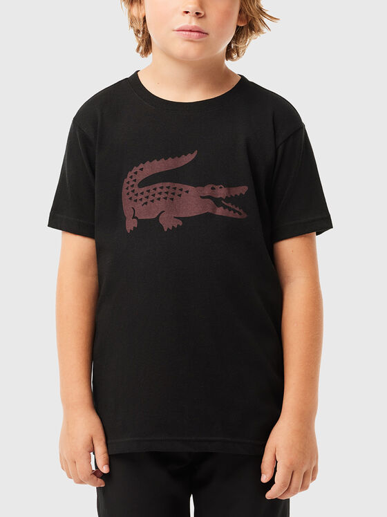 Tricou negru cu logo imprimat contrastant  - 1