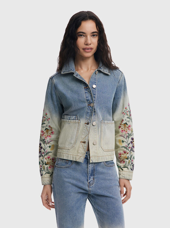 Jachetă din denim cu broderie florală - 1