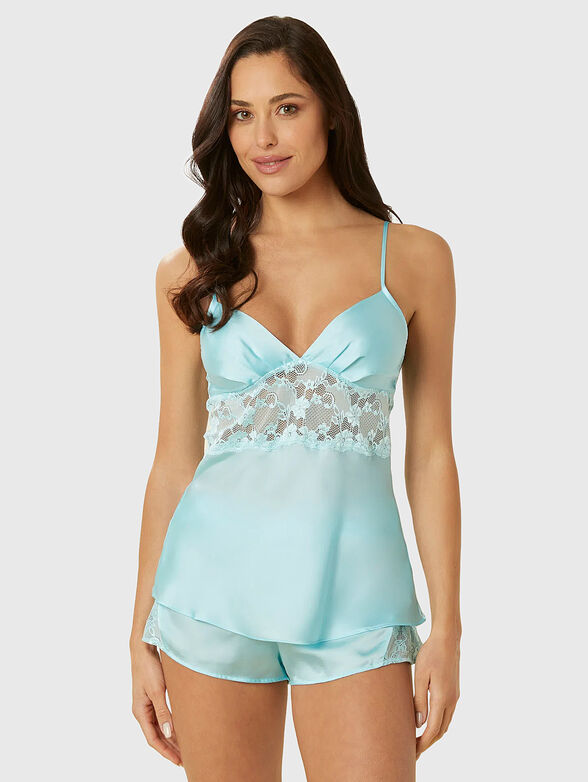 PRIMULA COLOR blue top wtih lace accents - 1