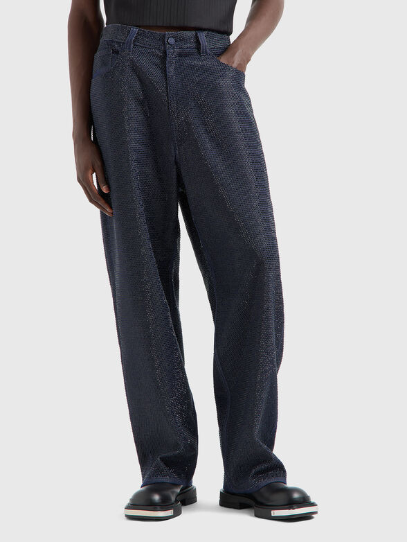 Dark blue jeans with rhinestones - 1