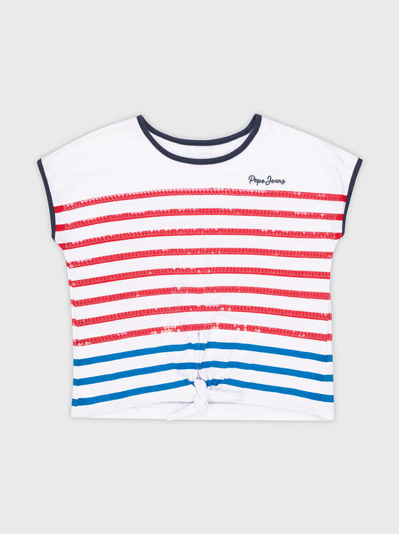 Tricou cu dungi albe din bumbac - 1