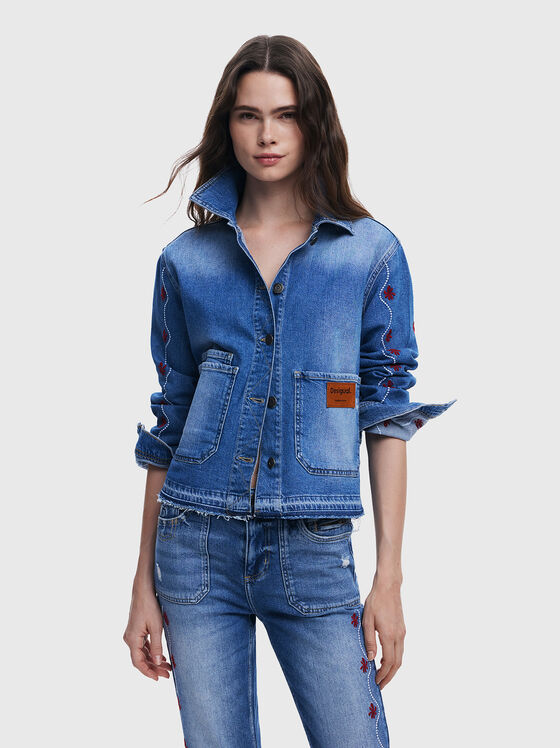 Jachetă din denim cu broderie florală - 1
